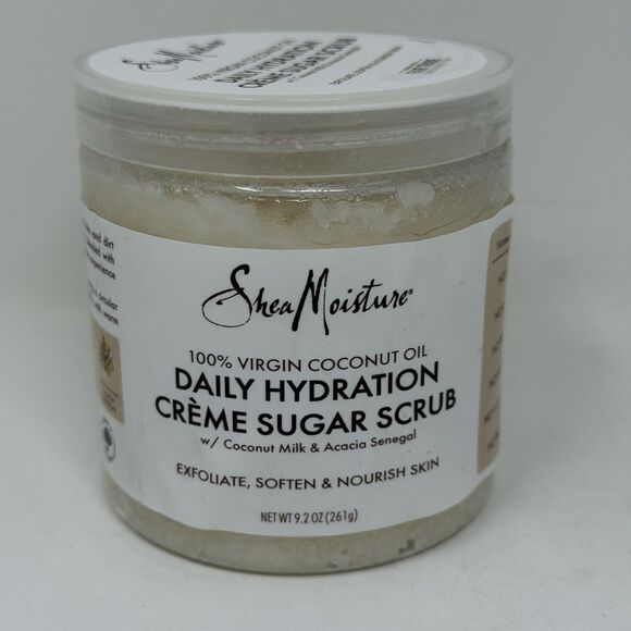 Shea Moisture Daily Hydration Crème Sugar Scrub 100% Virgin Coconut Oil 9 oz NEW - Picture 1 of 6